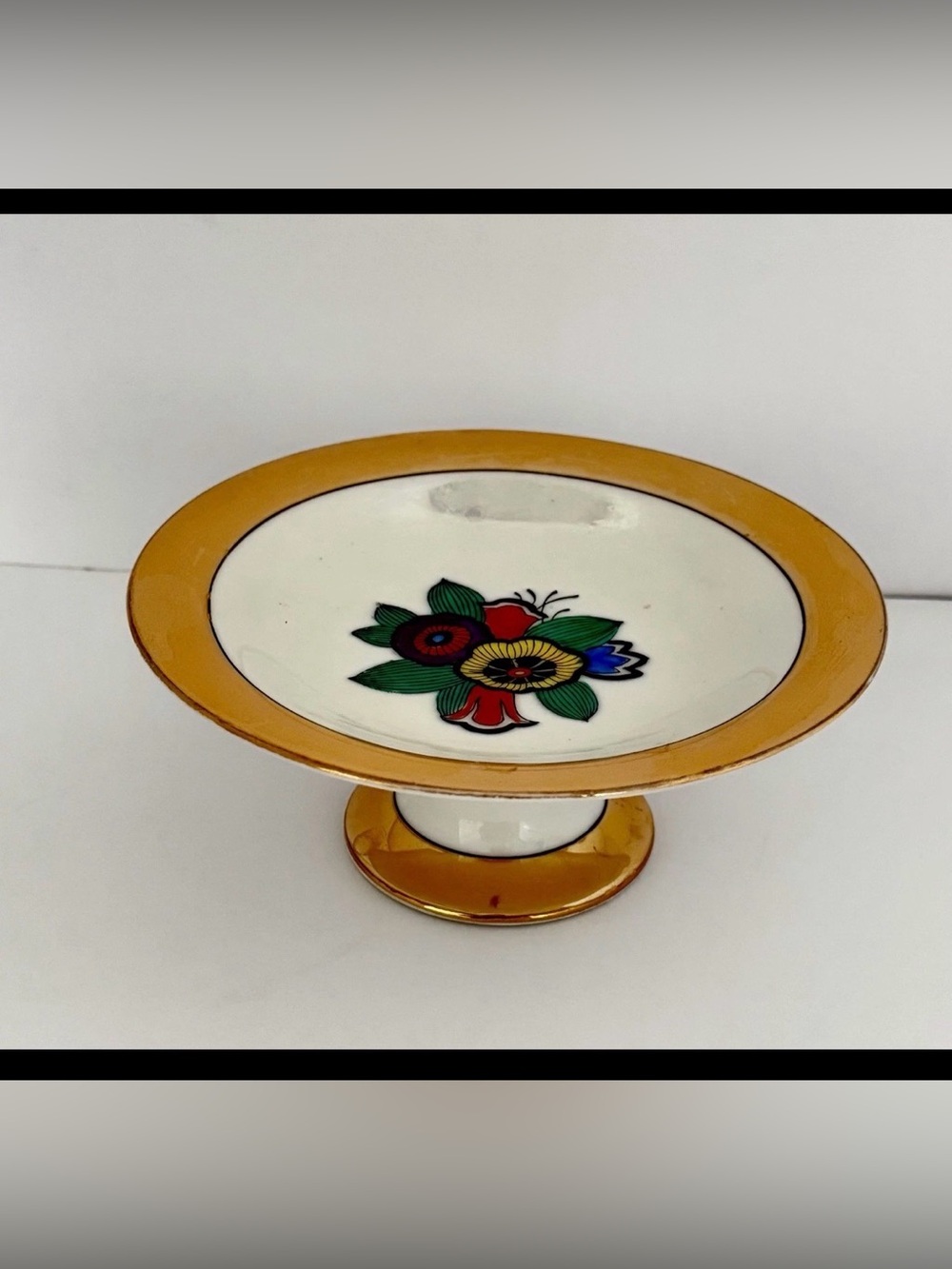 Vtg. Noritake Floral Hand Painted Pedestal Dish With Opal Finish